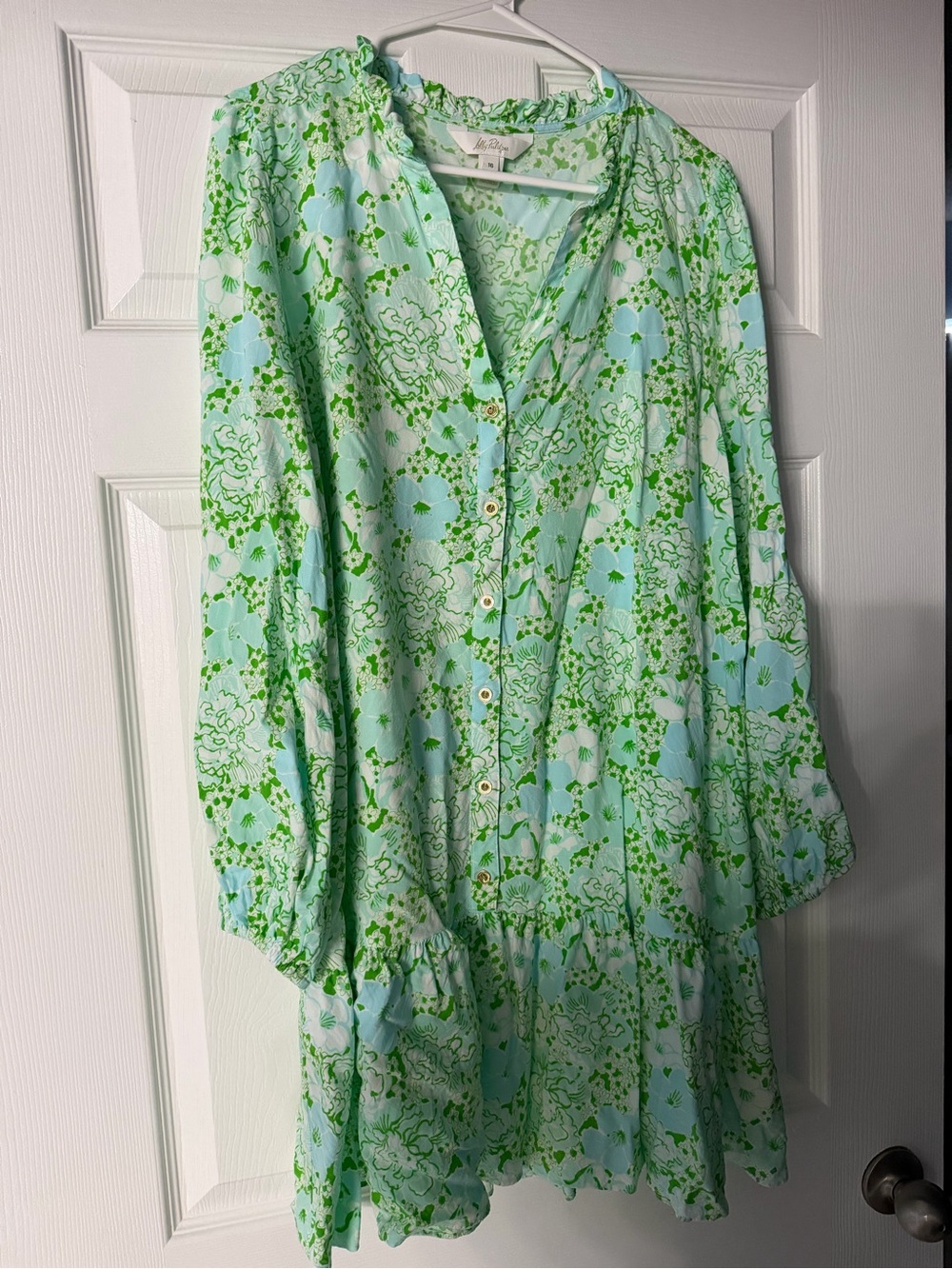 Lilly Pulitzer 16 Light Mint Green Floral Button-Front Tunic Dress